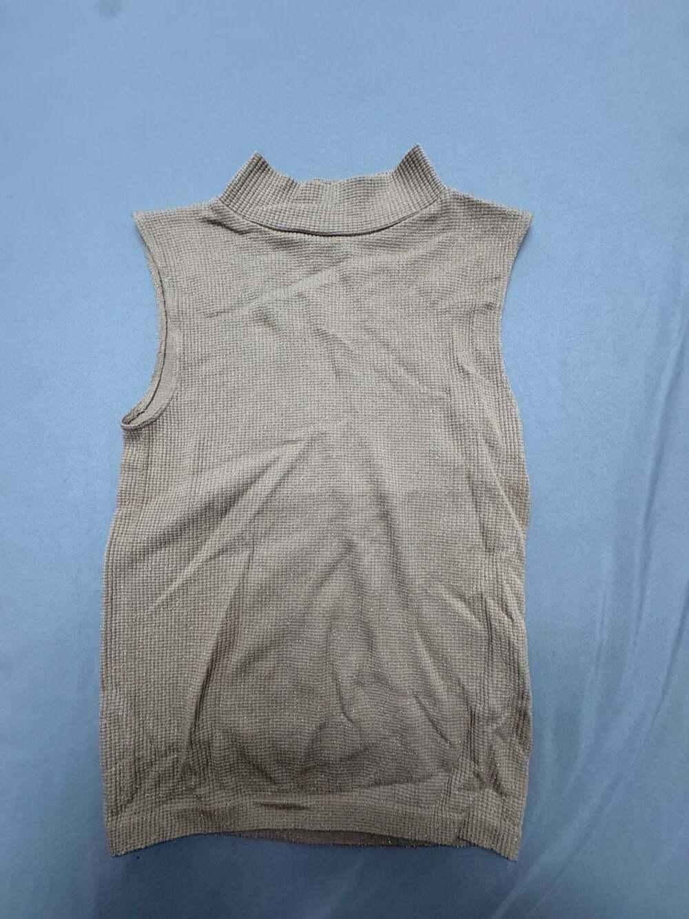 MadRag Sleeveless Mock Neck Top Size M/L Metallic Waffle Knit Beige